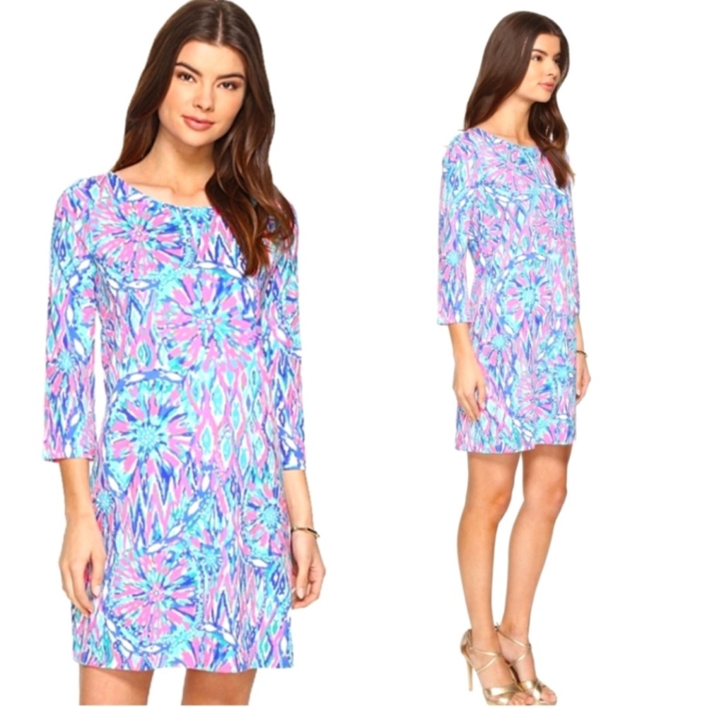 Lilly Pulitzer Size Medium 3/4 Sleeve Bay Dress Tiki‎ Pink in Shake It Up Medium